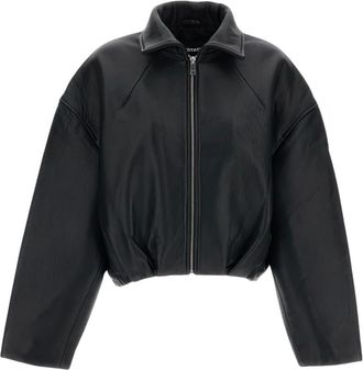 Rotate Rotate Birger Christensen, Jassen, Dames, Zwart, S, Leer, Collared Boxy Jacket