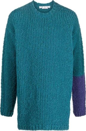 Off-white Mens Off-White SS22 Contrasting Colors Round Neck Knit Long Sleeves Wool Sweater Blue OMHE124F22KNI0015535IRISH