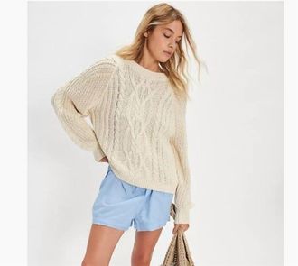 Free People Frankie Cable Knit Sweater In Buttercream