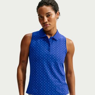 Nike Womens Victory Dri-FIT Sleeveless Printed Golf Polo in Blue | IR0051-417