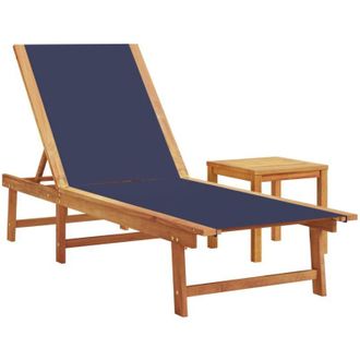 vidaXL Vidaxl - Tumbona Con Mesa Madera Maciza De Acacia Y Textileno Azul