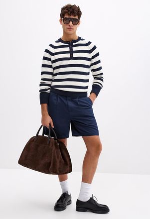 Le 31 Mens Pleated cotton-linen short Inseam: 7