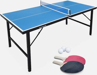 Sweeek Sweeek - Mini Mesa De Ping Pong Interior Plegable Con 2 Raquetas Y 3 Pelotas, Mini Table De Ping Pong Int&eacute;rieure, Azul, 150x75x68 Cm