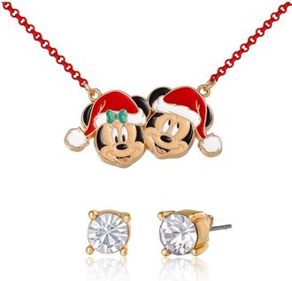 Disney Mickey and Minnie Mouse Santa Necklace and Stud Earrings Set in Multi at Nordstrom