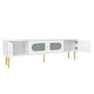 STILVORA Mueble Tv Con 4 Puertas Y 2 Orificios Para Cables, Bisagras Silenciosas, Para Sal&oacute;n, En Tablero De Part&iacute;culas, Blanco 170&times;35&times;50 Cm