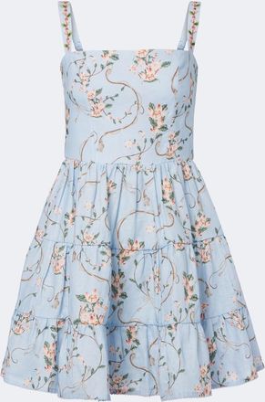 Agua Bendita Lima floral tiered linen minidress