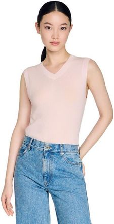 Sandro Embroidered short wool cashmere vest in Light Pink at Nordstrom, Size X-Large