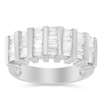 House of Brilliance Sterling Silver 1 ct. TDW Multi-Row Baguette Diamond Ring (H-I, I1-I2)