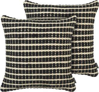 Beliani Beliani - Conjunto De 2 Cojines Decorativos Blanco Y Negro Algod&oacute;n 45 X 45 Cm Funda De Coj&iacute;n Patr&oacute;n De Cuadros Relleno De Poli&eacute;ster Yoncali