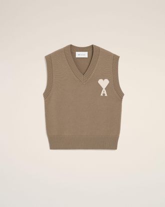 Ami Beige Wool And Cotton Sleeveless Ami De Coeur Sweater Beige - XXL - Unisex