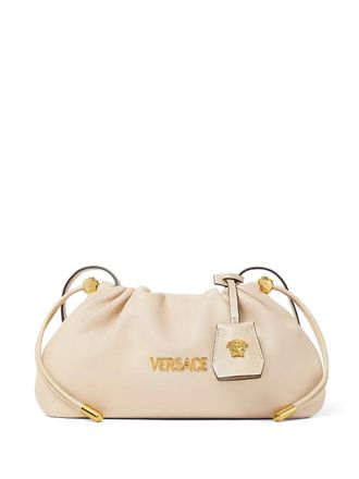 Versace mini Tag logo clutch bag - women - Lamb Skin/Polyester - One Size - Neutrals