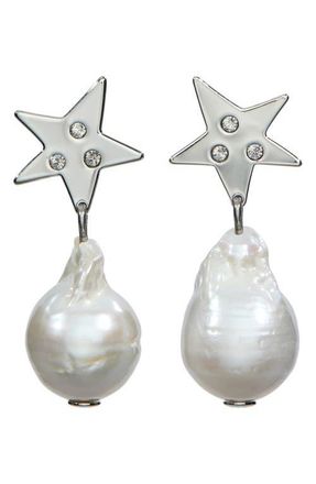 Tory Burch Star Cultured Pearl Drop Earrings in Tory Silver /Pearl /Crystal at Nordstrom
