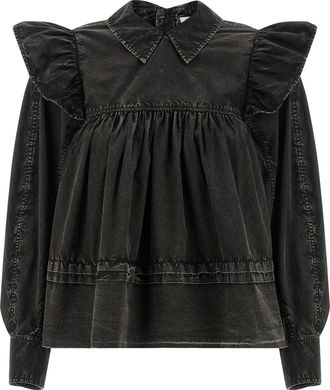 Ganni Black Organic Cotton Womens Blouse