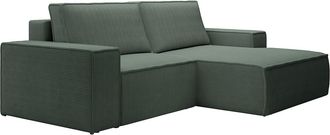 Vente-Unique Peque&ntilde;o sof&aacute; rinconera derecha de pana verde pino AMELIA