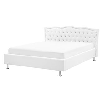 Beliani Beliani - Cama Con Somier De Piel Sint&eacute;tica Blanco Plateado 140 X 200 Cm Cabecero Botones Metz