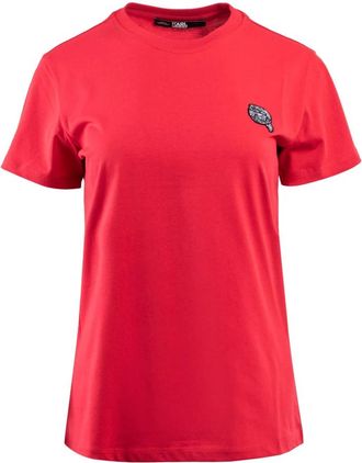 Karl Lagerfeld Ikon Glitter Karl T-shirt - Dames - T-shirts - Rood - XL - Katoen - Tops