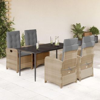 vidaXL Set Comedor De Jard&iacute;n 5 Pzas Con Cojines Rat&aacute;n Sint&eacute;tico Beige Vidaxl
