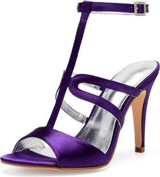 Generic Wedding Bridal Shoes Womens Stiletto Heels Sandals Sexy Open Toe Bridal Satin Wedding Party Dressy Heels Shoes 10.5Cm,Dark Purple,9 UK