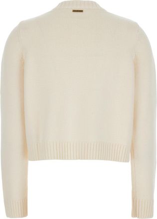 Michael Michael Kors Womens White Wool Crewneck Cardigan With Ribbed Trims Merino Tops Top