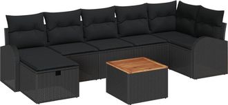 vidaXL Conjunto De Sof&aacute; De Jard&iacute;n Con Coj&iacute;n 8 Pcs Negro Polirat&aacute;n Vidaxl