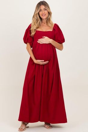 Pinkblush Square Neck Puff Sleeve Maxi Dress in Burgundy at Nordstrom, Size Medium