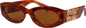 Miu Miu 0MU Havana Acetate Rectangular Sunglasses - Havana