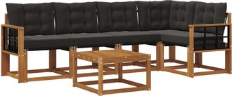 vidaXL Conjunto De Sof&aacute;s De Exterior 6 Uds. Natural Y Negro Vidaxl