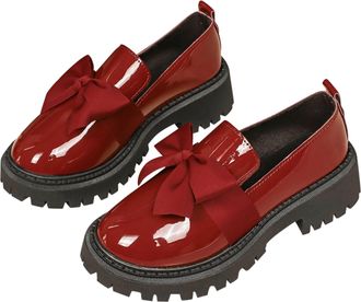 Generic Single shoes for women in plus sizes for spring and thick one-foot leather shoes in British style lightweight shoes womens trainers, Wine Red, 2/2.5 U