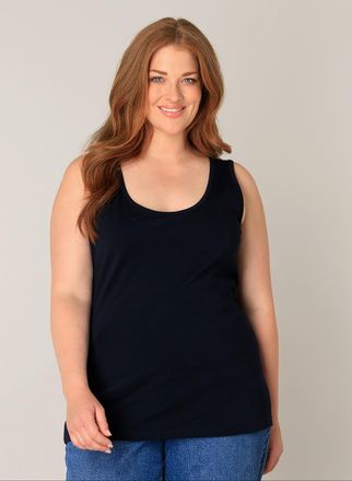 Base Level Curvy Tanktop BASE LEVEL CURVY, Damen, Gr. 54/56, blau (dunkelblau), Jersey, Obermaterial: 94% Baumwolle, 6% Elasthan, unifarben, normal h&uuml;ftbedeckend, Rund