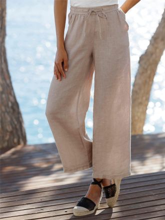 Heine Leinenhose HEINE, Damen, Gr. 34, Normalgr&ouml;ssen, sesam, 100% Leinen, unifarben, Hosen Leinenhose