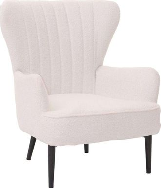 Hhg Sillón HHG 067, sillón de cóctel/sillón orejero tapizado sillón retro vintage tejido bouclé (600g/m²) Oeko-Tex, blanco