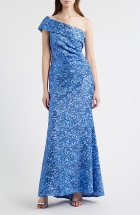 Eliza J Rhinestone One-Shoulder Mermaid Gown in Lake at Nordstrom, Size 16