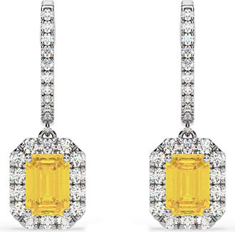 The Diamond Store Annabelle Yellow Lab Diamond 2.78ct Emerald Cut Halo Earrings in 18K White Gold - Elara Collection