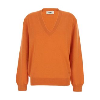 Fendi Cashmere Knitwear, female, Orange, Size: 2XS Pullover