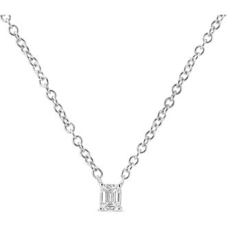 House of Brilliance 14K White Gold 1/5 Cttw Emerald Shape Solitaire Diamond 18 Pendant Necklace at Nordstrom