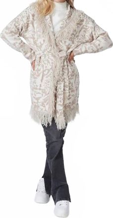 Esqualo Brandy Animal Print Jacquard Cardigan In Bisquit