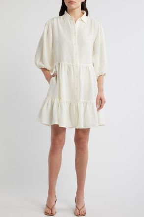 Boss Orange by Hugo Boss Linen Blend Balloon Sleeve Dress in Soft Cream at Nordstrom, Size 18