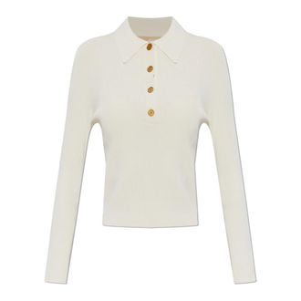 Michael Kors Truien & Vesten, Dames, Beige, M, Leer, Lange mouwen Poloshirt