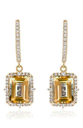 Suzy Levian Semiprecious Stone Halo Drop Earrings in Orange/yellow at Nordstrom Rack