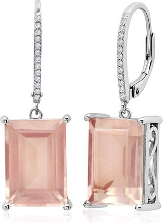 MAX + STONE Sterling Silver Emerald Cut Quartz Dangle White Topaz Detail Leverback Earrings