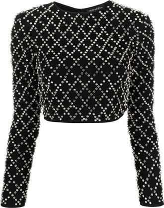 Retrof&ecirc;te embellished cropped top - women - Viscose/Viscose - M - Black