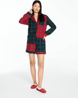 Talbots Short Pajama Set - Patchwork Plaid - Red - Medium - 100% Cotton Talbots