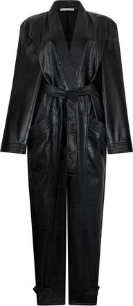 Philosophy di Lorenzo Serafini Elegant black jumpsuit in eco-leather with buttons and pockets