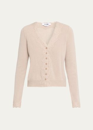 Re/Done Ruby Lace-Trim Cashmere Cardigan