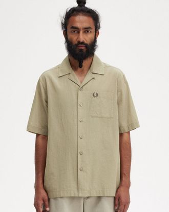 Fred Perry Heren Lichte Textuur Revere Kraag Korte Mouwen Shirt
