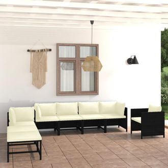 vidaXL Set De Muebles De Jard&iacute;n 8 Pzas Y Cojines Rat&aacute;n Sint&eacute;tico Negro Vidaxl