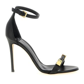 Elisabetta Franchi Schoenen, Dames, Zwart, 38 1/2 EU, Leer, Geweven leren sandaal
