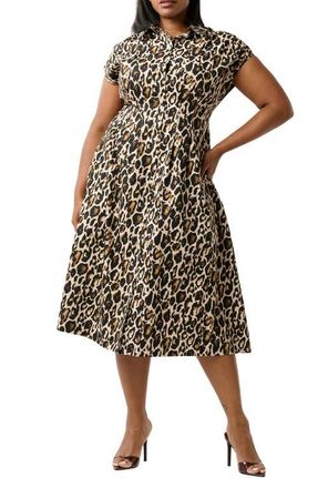 Estelle Leocara Leopard Print Shirtdress in Ivory Leopard at Nordstrom, Size 16W