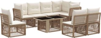 vidaXL Conjunto De Sof&aacute;s De Jard&iacute;n 9 Uds. Beige Rat&aacute;n Sint&eacute;tico Vidaxl