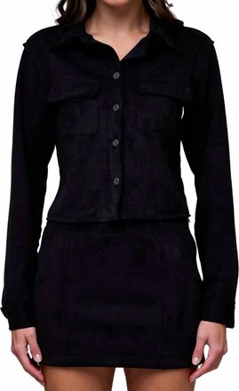 Hidden Jeans Suede Shrunken Button-Up Shirt In Black